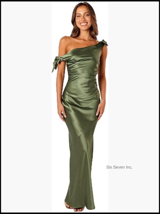 Dresses & Skirts - Off Shoulder Maxi Dress Asymmetric Bodycon Satin Zip Back